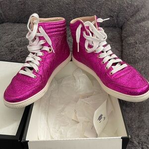 Gucci Pink Crinkle Leather High Top Sneakers Size 39+
